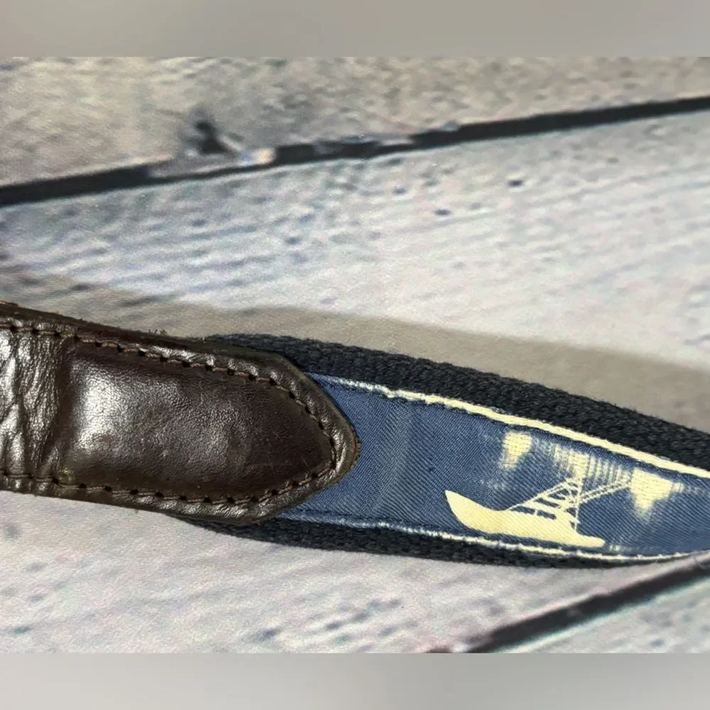 Vineyard Vines Sportfisher Canvas Leather Preppy Nautical Casual Club Belt 34